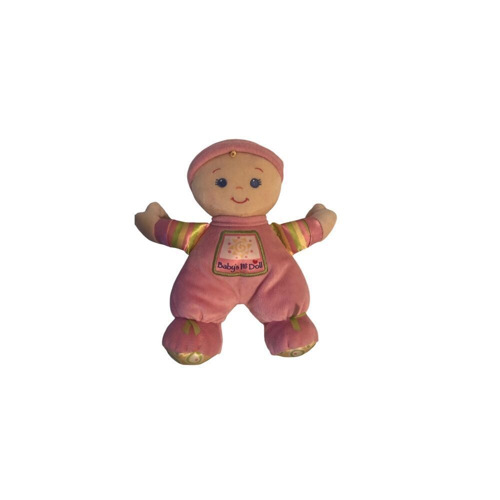 Fischer Price Baby’s First Rattle Doll Pink Plush Stripes & Circles 2008